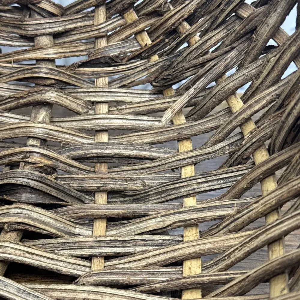 Unique Woven Basket Twisted Vine Branch Handle Wood Brown Gatherer